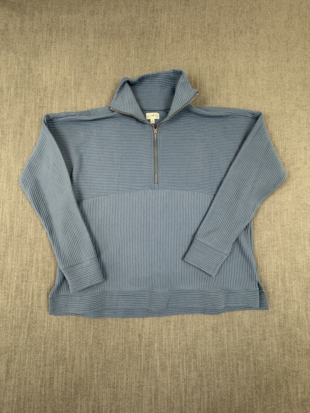Wonderly Women’s XL Blue Ribbed Quarter Zip Pullover Sweatshirt Stretch